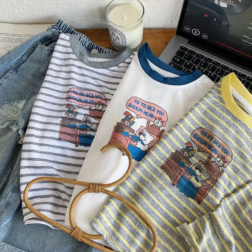 Boys T-shirt 2026 Spring Autumn Children's Cartoon Printed Pullover Long Sleeve Toddler Bottom Stripe Baby Tees Clothing